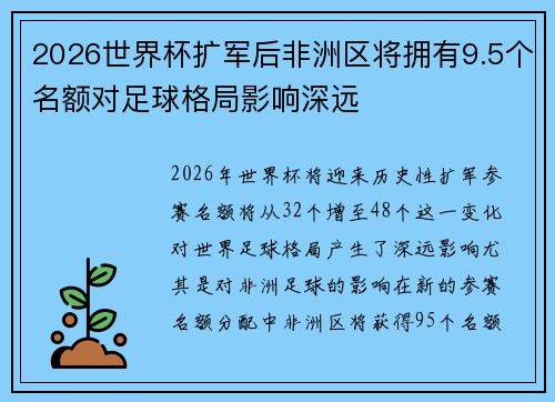 2026世界杯扩军后非洲区将拥有9.5个名额对足球格局影响深远
